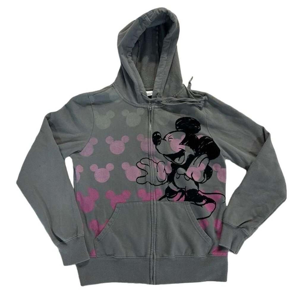 Disney Parks Mickey Mouse Zip-Up Hoodie Size Large Gray